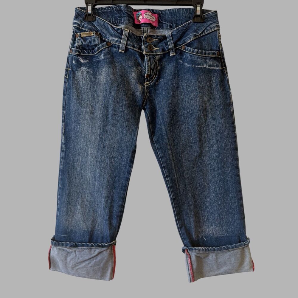 Women's Capri Low Waist Denim Jeans Size 28 Cuffed Hem Y2K